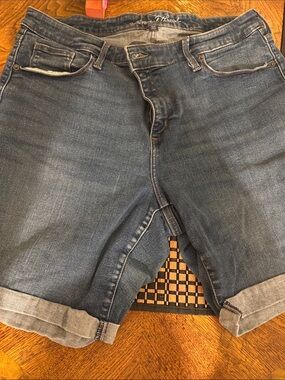 Universal Thread Dark Wash Denim Rolled Hem - mid rise bermuda shorts